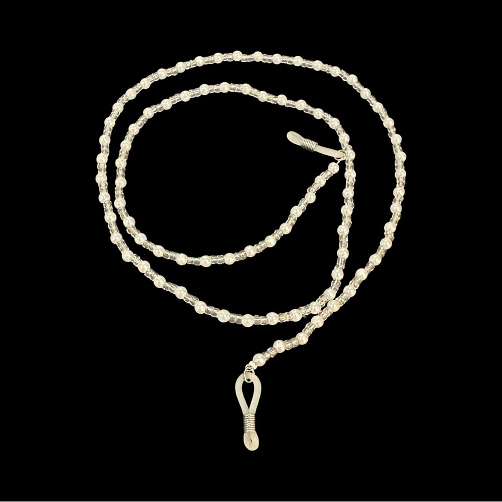 Beaded Eyeglass Chain Holder Clear White Beaded